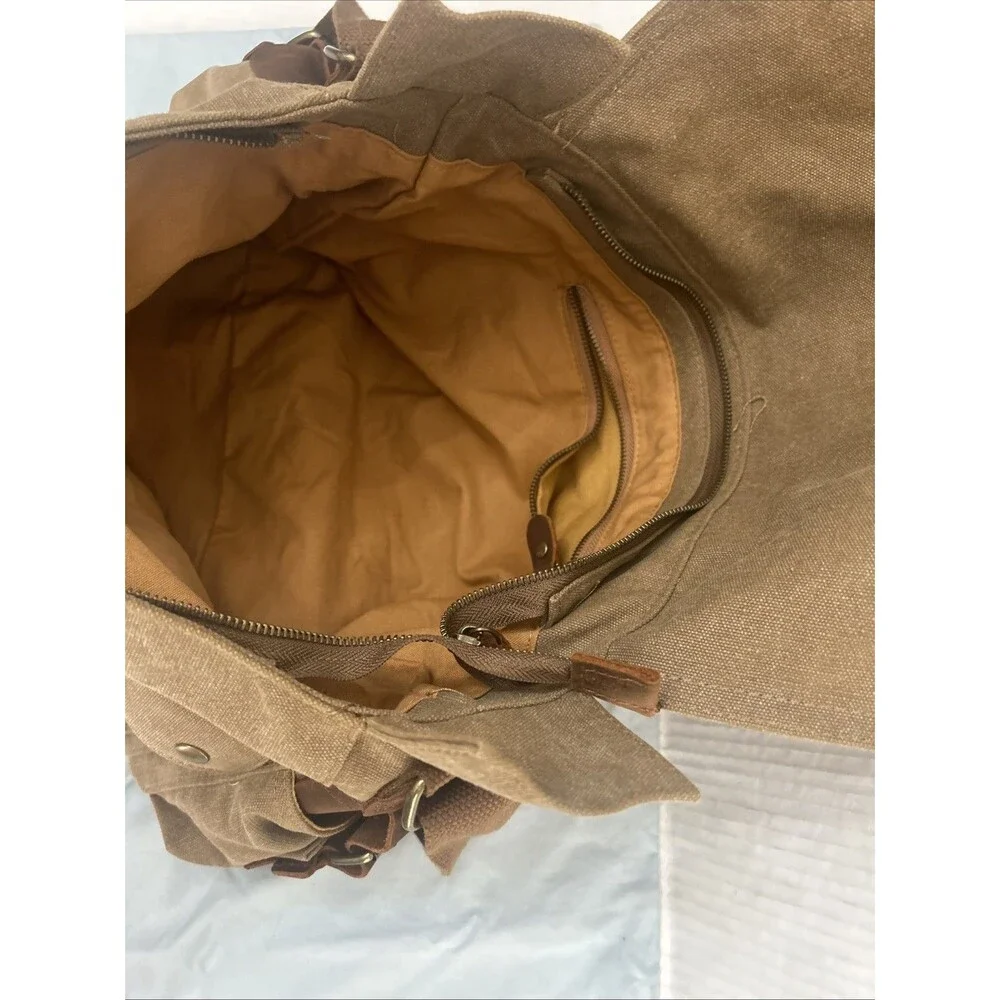 Kattee Leather Canvas Camera Bag Messenger Shoulder Bag Khaki